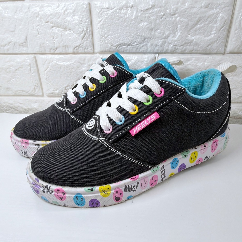 Heelys Roller Skate Shoes Youth 3 Black Good Emoji Print Canvas Sneakers